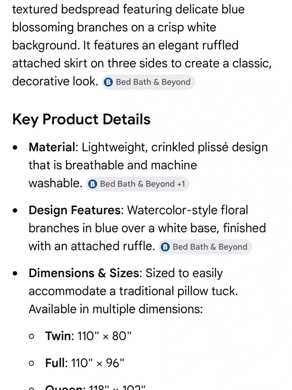 Audrey Blossoms Plissé Ruffled Edge Bedspread - Blue and White Full NO SHAMS
